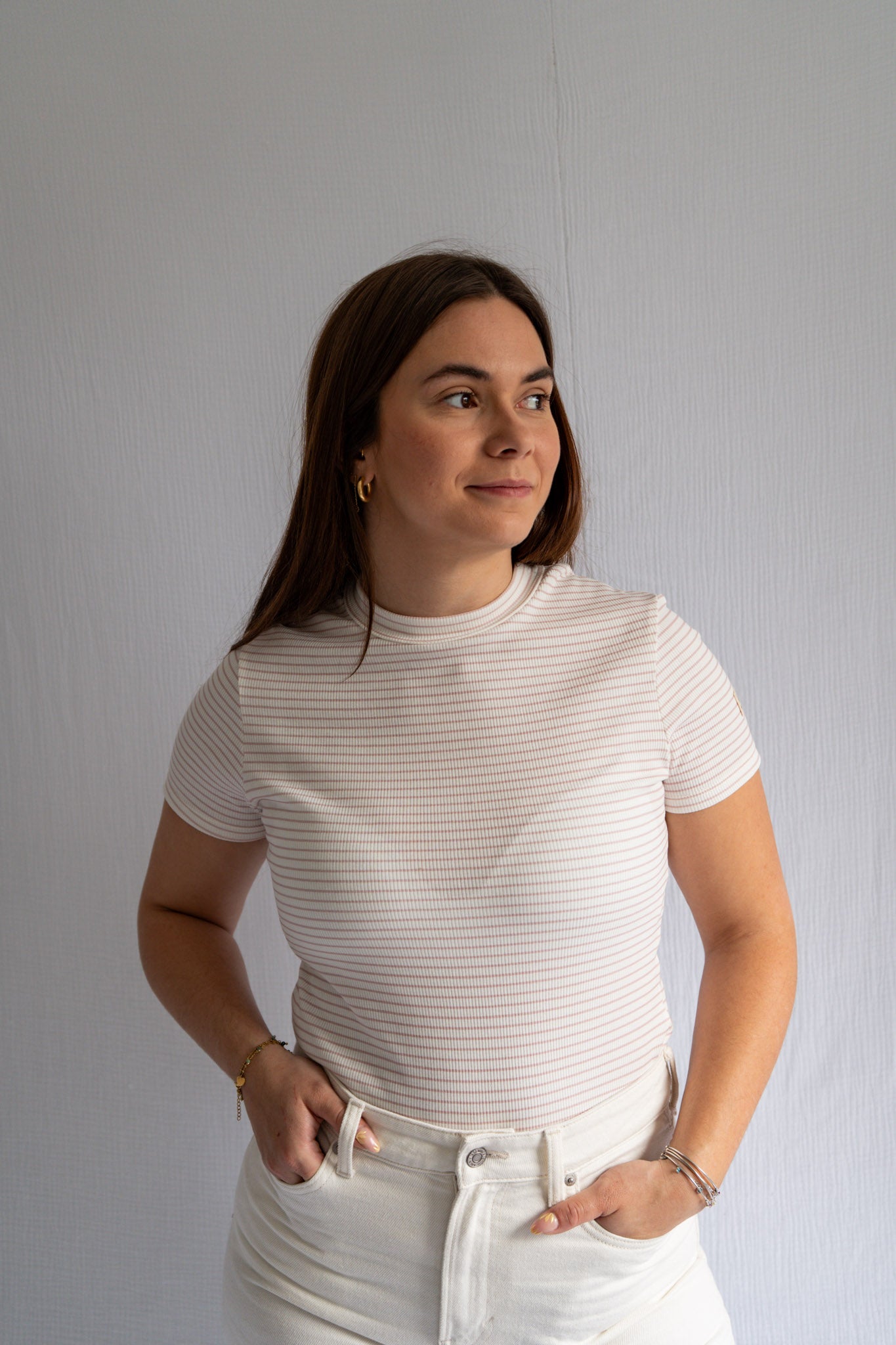 T-shirt Le Basique - Rayé rose
