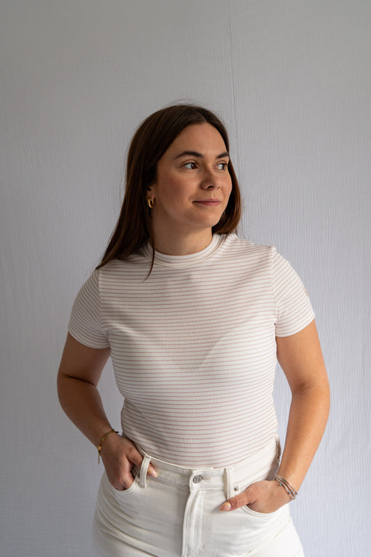 T-shirt Le Basique - Rayé rose